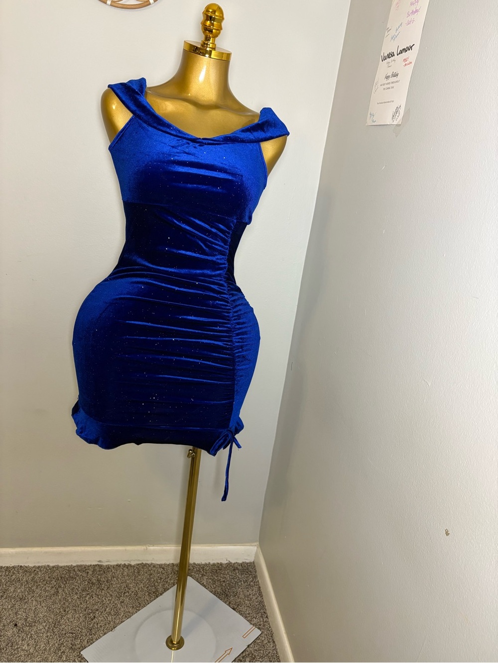 Blue Velvet Bodycon Dress - Women's Elegant Evening Dress